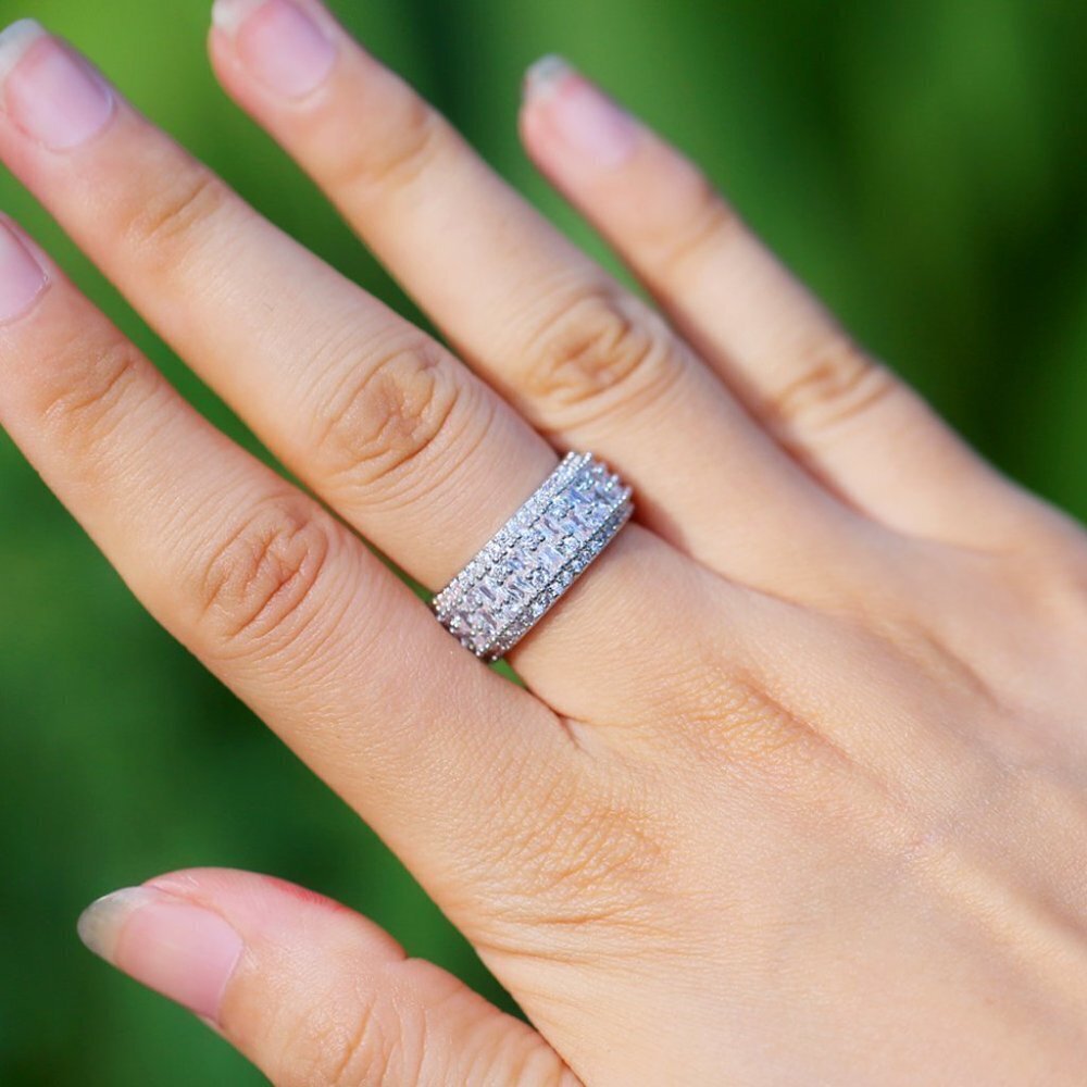 🔥 Fashion Rectangle Round Gems Zircon Luxury Eternity Ring for Women, EVGG1386 - Picture 12 of 15
